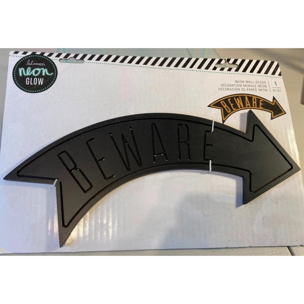 Heidi Swapp Neon Glow Beware Arrow Wall Decor DIY Halloween Spooky Sign Black